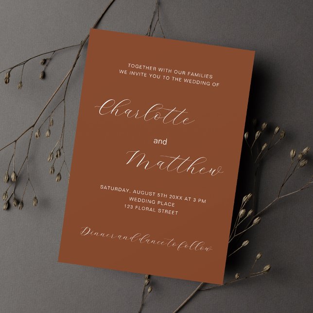 Burnt orange script wedding invitation (Creator Uploaded)