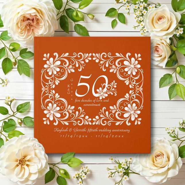 Burnt Orange Shabby Chic 50 Anniversary Guest Book (Creator Uploaded)