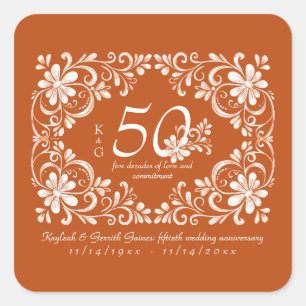 Burnt Orange Shabby Chic 50th Anniversary Sticker
