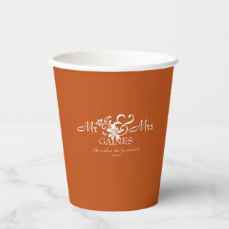 Burnt Orange Shabby Chic Mr & Mr Wedding Paper cup
