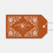 Burnt Orange Shabby Chic Mr & Mrs Wedding Gift Tag