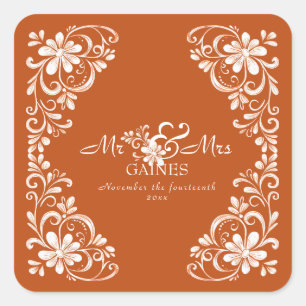 Burnt Orange Shabby Chic Mr & Mrs Wedding Sticker
