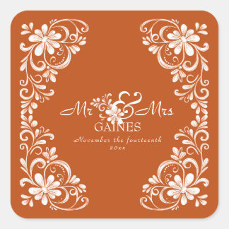 Burnt Orange Shabby Chic Mr & Mrs Wedding Sticker