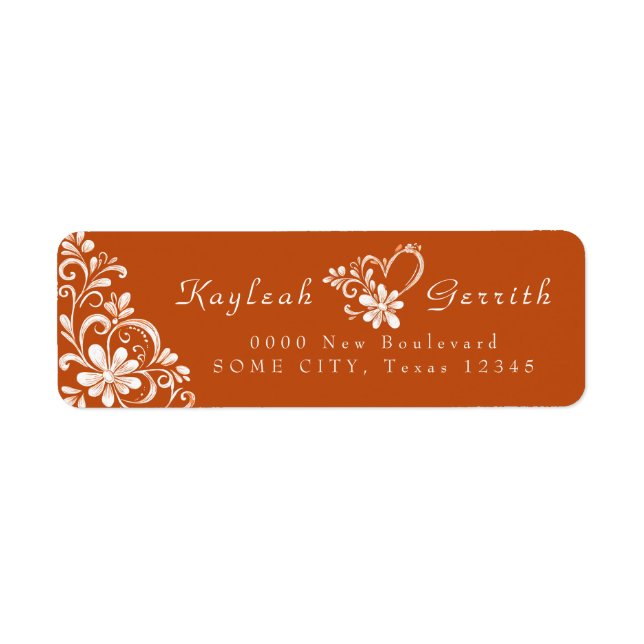 Burnt Orange Shabby Chic Return Address Label (Front)