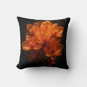 Burnt orange shiny flowers on black background cushion