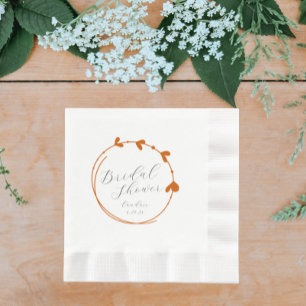 Burnt Orange Simple Heart Wreath Bridal Shower Napkin