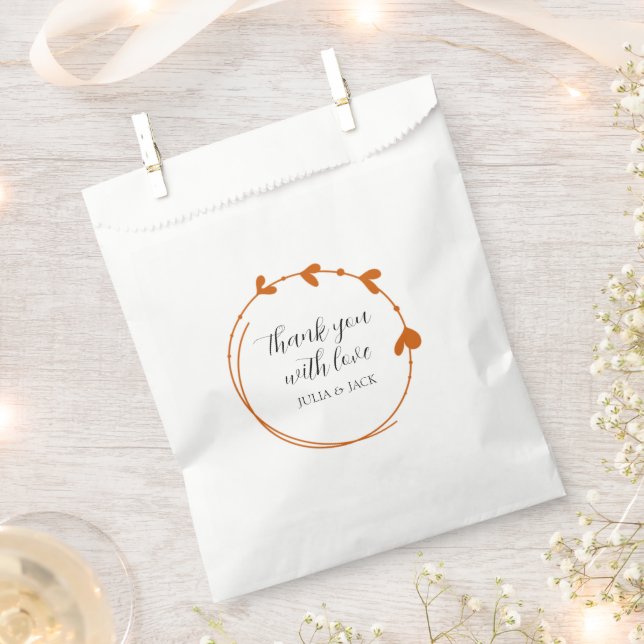 Burnt Orange Simple Heart Wreath Wedding Favour Bags (Clipped)