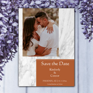 Burnt Orange Simple Marbled Photo Save The Date