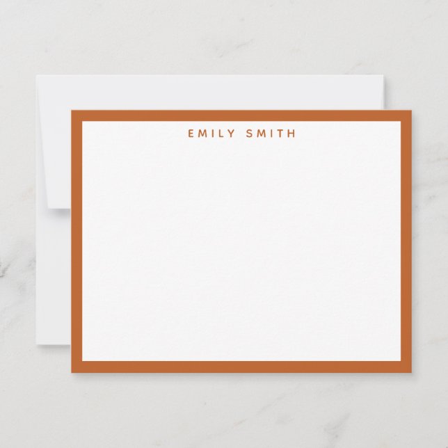 Burnt Orange Simple Modern Note Card (Front)