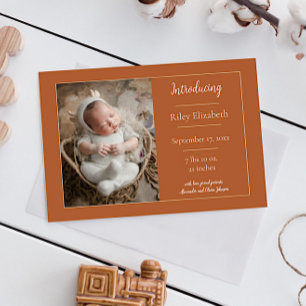 Burnt Orange Simple Photo Birth Announcement