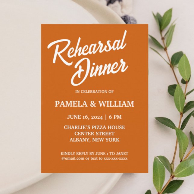 Burnt Orange Simple Style Wedding Rehearsal Dinner Invitation (In Situ Wedding)