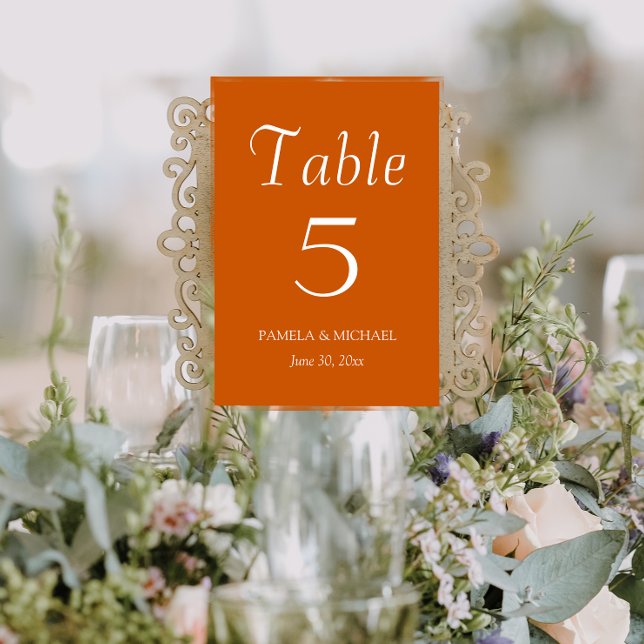 Burnt Orange Simple Style Wedding Table Number (In Situ Wedding)