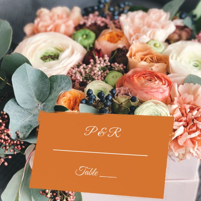 Burnt Orange Simple Stylised Script Wedding Place Card (In Situ Wedding)