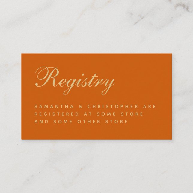 Burnt Orange Simple Wedding Registry Enclosure Card (Front)
