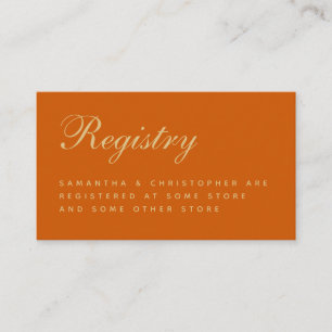 Burnt Orange Simple Wedding Registry Enclosure Card