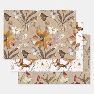 Burnt Orange Simple Wildflower Fall Floral Wrapping Paper Sheet