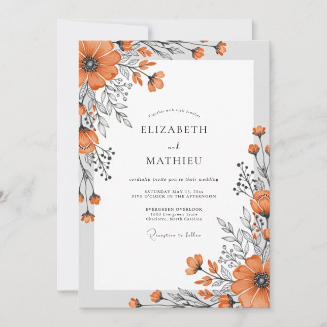 Burnt Orange Sketch Fall Wedding Invitation (Front)