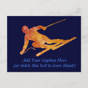 Burnt Orange Skier with Customisable Text Postcard