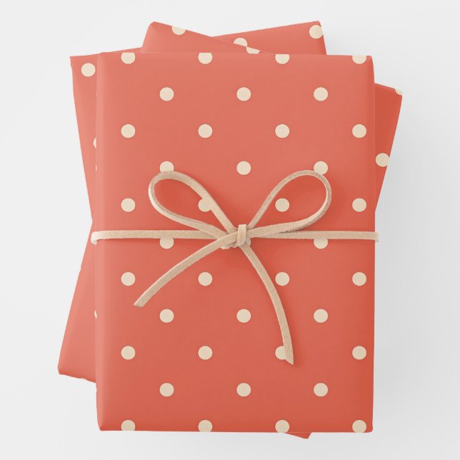 Burnt Orange Small White Spots Wrapping Paper Sheet (In situ)