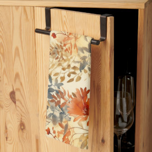 Burnt Orange, Smoky Indigo Abstract Floral Tea Towel