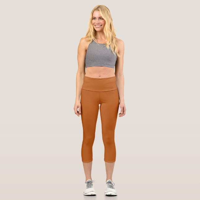 Burnt Orange Solid Plain Colour Capri Leggings (Front)