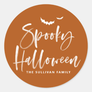 Burnt Orange Spooky Halloween Brush Lettering Classic Round Sticker