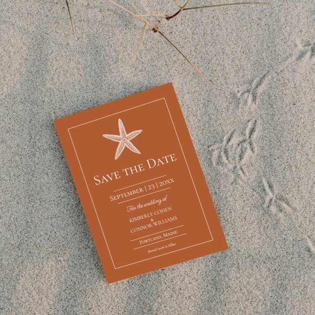 Burnt Orange Starfish Monogram Photo Save The Date (Burnt Orange Starfish Monogram Photo Save the Date)