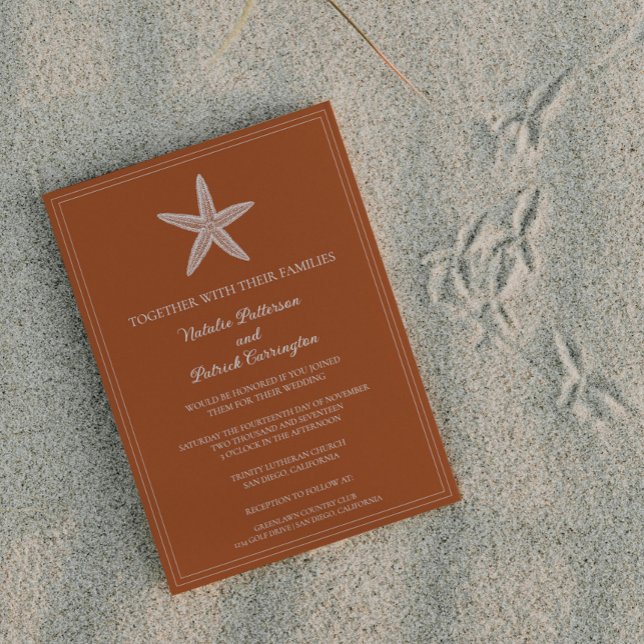 Burnt Orange Starfish Wedding Invitation (Burnt Orange Starfish Wedding Invitation)