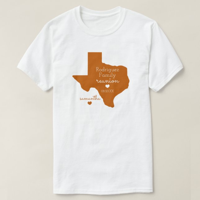 Burnt Orange State of Texas Family Reunion T-Shirt (Design Front)