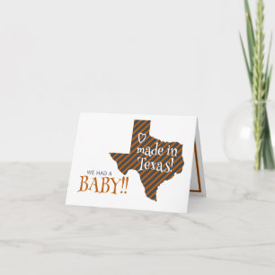 Burnt Orange Striped Made in Texas Photo Baby Announcement