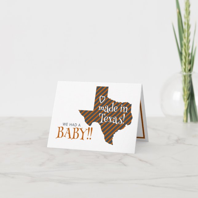 Burnt Orange Striped Made in Texas Photo Baby Announcement (Front)