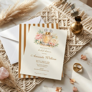 Burnt Orange Stripes Floral Perfume Bridal Shower Invitation