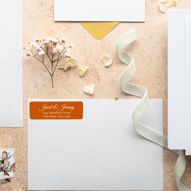Burnt Orange Stylised Names Wedding Return Address (In Situ Wedding)