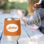 Burnt Orange Stylised Wedding Groomsman Name<br><div class="desc">Gift your wedding groomsman with this trendy and personalised, stainless steel wine tumbler with his name in stylised script inside a white, oval design. Background colour and script is a burnt orange. Perfect for a bachelor party as well! Personalise your wine tumbler by editing and replacing name with desired name....</div>