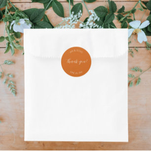Burnt Orange Stylised Wedding Thank You Classic Round Sticker