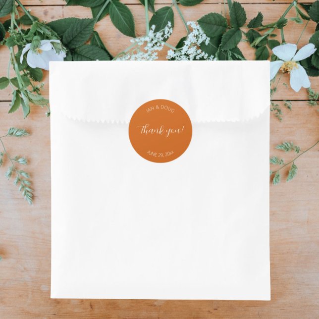 Burnt Orange Stylised Wedding Thank You Classic Round Sticker (In Situ Wedding)