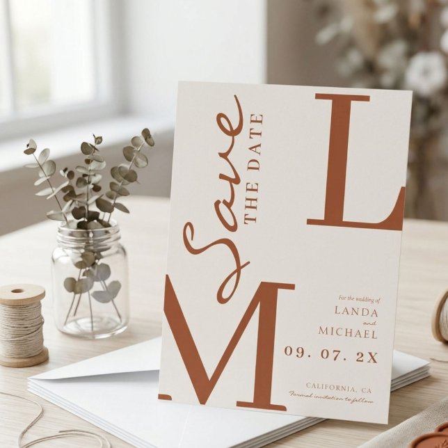 Burnt Orange Stylish monogram wedding Save The Date (Creator Uploaded)
