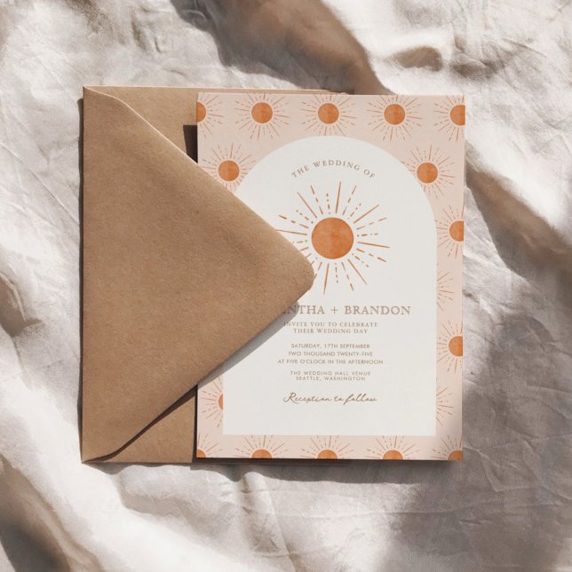 Burnt Orange Sun Celestial Boho Wedding Qr Code  Invitation (Creator Uploaded)
