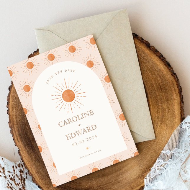 Burnt Orange Sun Retro Boho Save the Date Qr Code (Creator Uploaded)