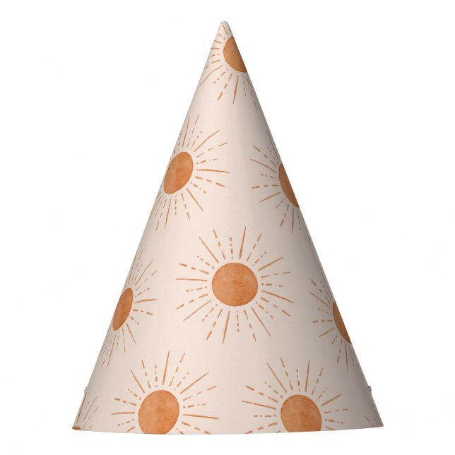 Burnt Orange Sun Watercolor Birthday Party Party Hat (Front)