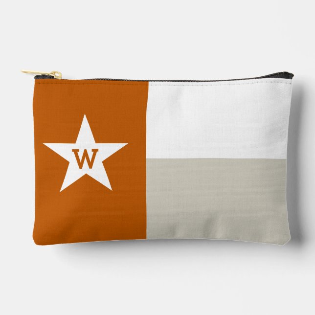 Burnt Orange & Tan Texas Flag Accessory Pouch (Front)