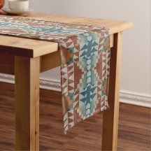Burnt Orange Taupe Brown Teal Blue Tribal Art