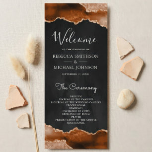 Burnt Orange Terracotta Agate Marble Black Wedding Programme