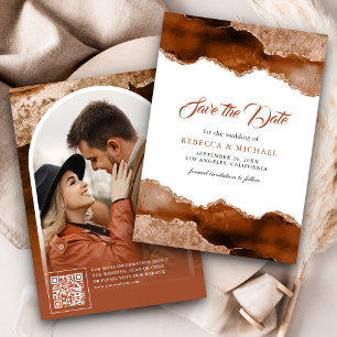 Burnt Orange Terracotta Agate Marble Wedding Photo Save The Date