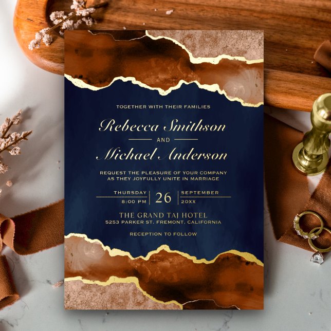 Burnt Orange Terracotta Agate Navy Wedding Gold (Creator Uploaded)