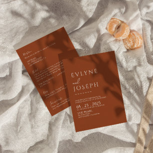 Burnt Orange Terracotta All In One Boho Wedding  Invitation
