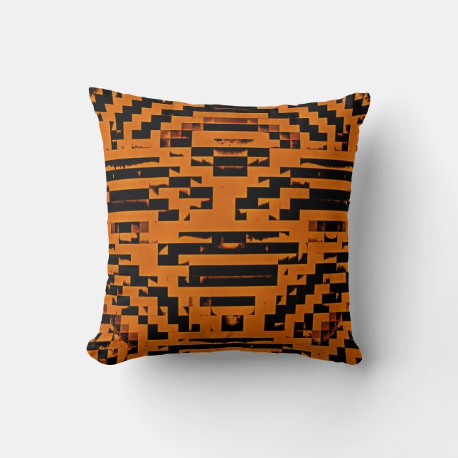 Burnt Orange Terracotta and Black Modern Pattern Cushion (Front)