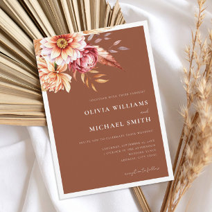 Burnt Orange Terracotta Boho Chic Floral Wedding Invitation