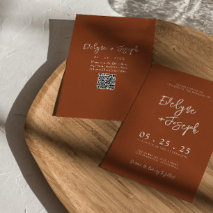 Burnt Orange Terracotta Boho QR Code Wedding Invitation