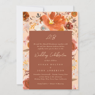 Burnt Orange Terracotta Cream Monogram Floral Invitation